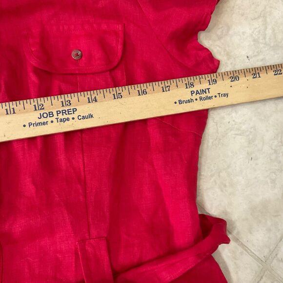Carole Little 100% Linen Belted button up Blouse Top Women M Red Career Coastal - Picture 7 of 7
